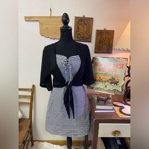 Coquette Soft Girl Aesthetic Black White Gingham Sweetheart Dress + Wrap Top MED